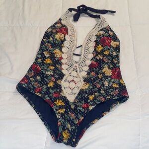 Halter top floral one piece swimsuit